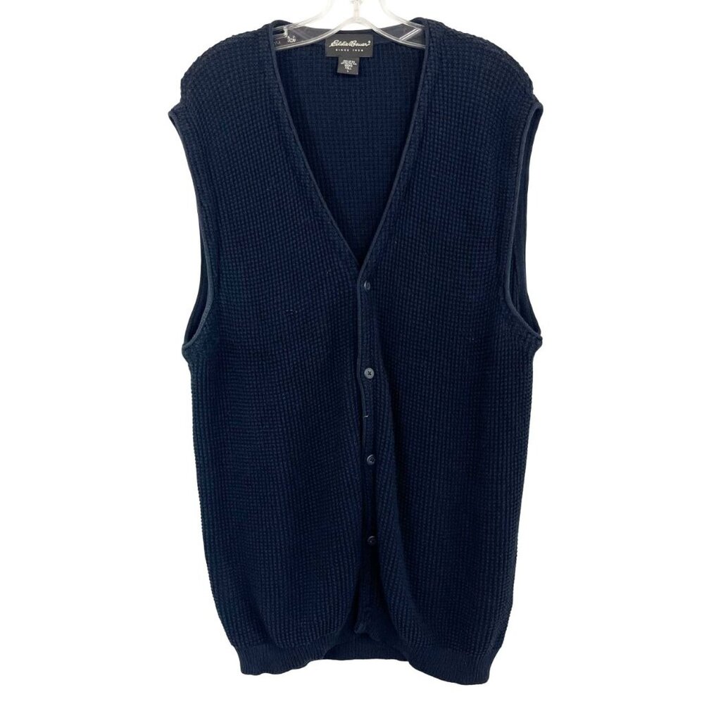 Eddie Bauer Navy‎ Blue Knit Button Front Sweater Vest - Men's Size Large Tall